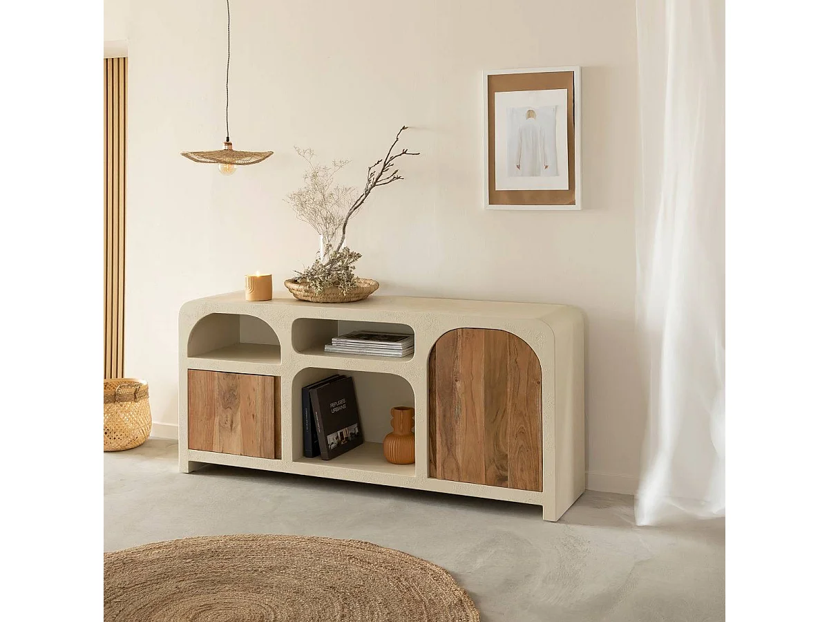 Buffet en MDF effet béton et bois d'acacia Dalva