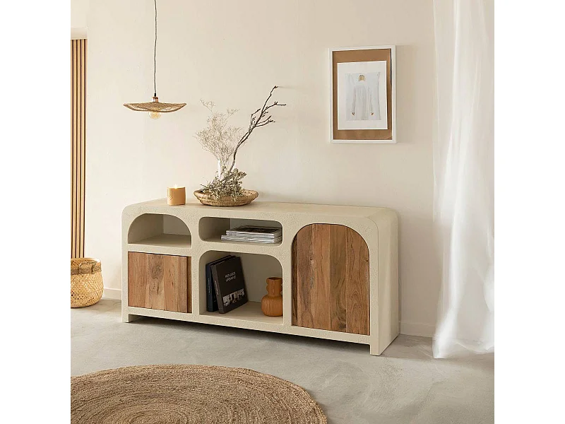 Buffet en MDF effet béton et bois d'acacia Dalva