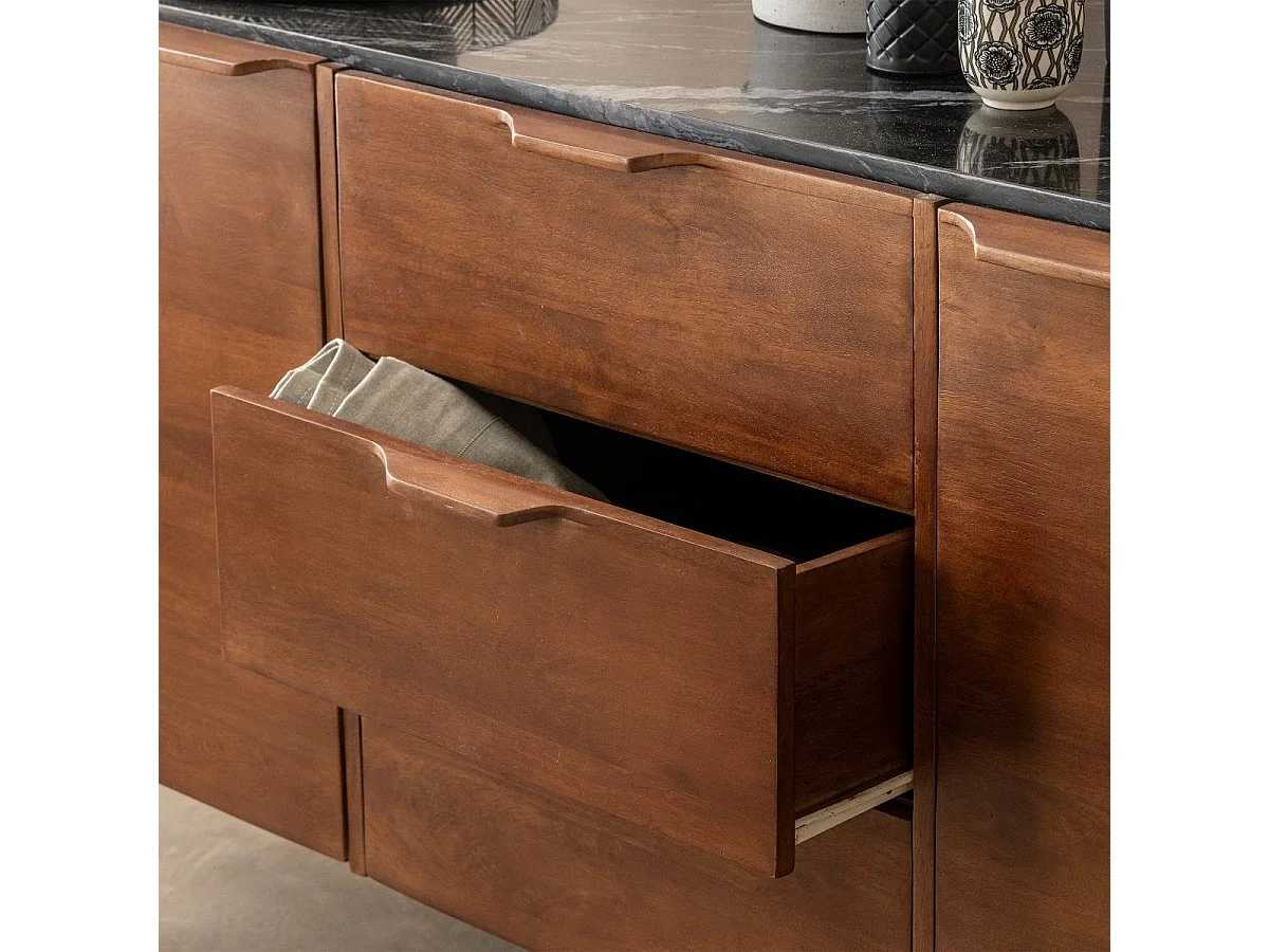 Buffet en marbre noir et bois de manguier Roch