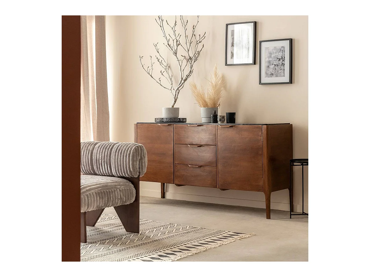 Buffet en marbre noir et bois de manguier Roch