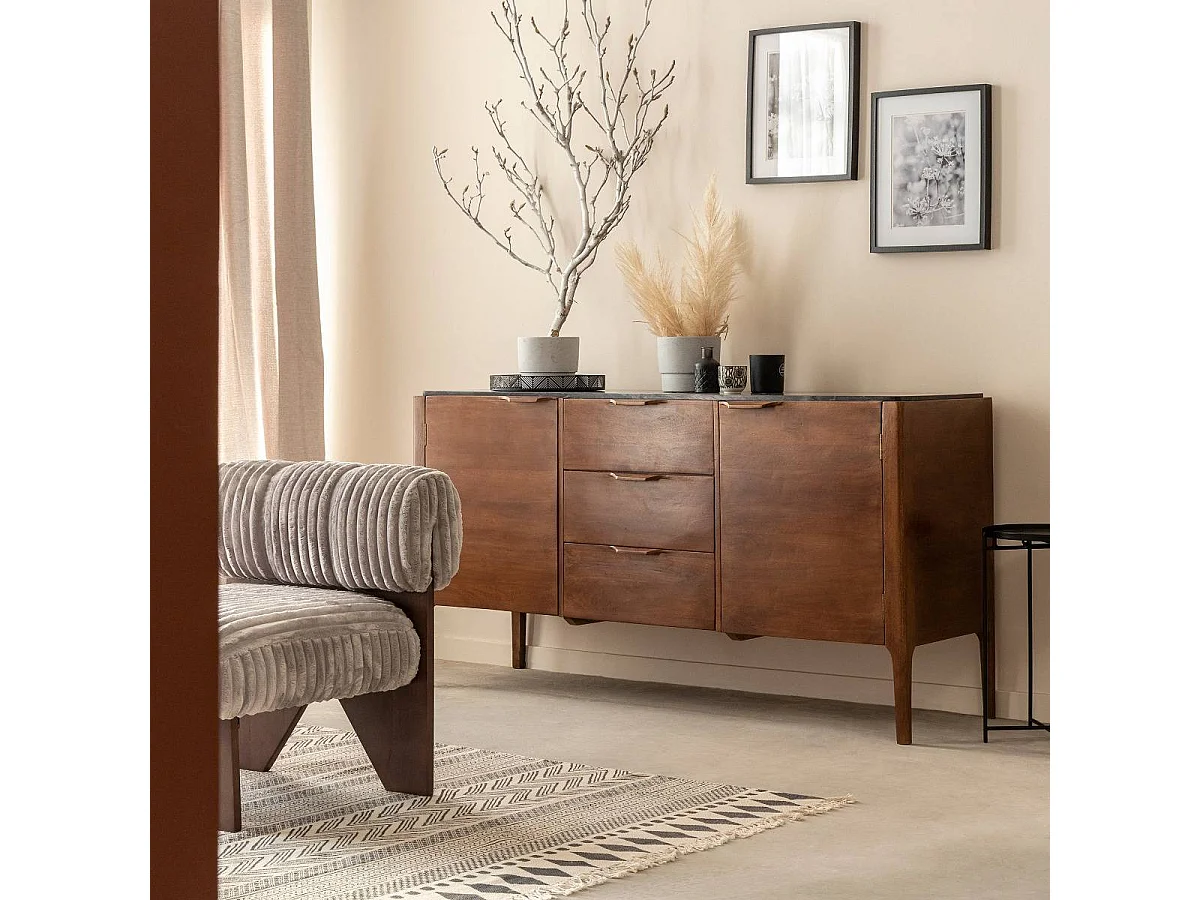 Buffet en marbre noir et bois de manguier Roch