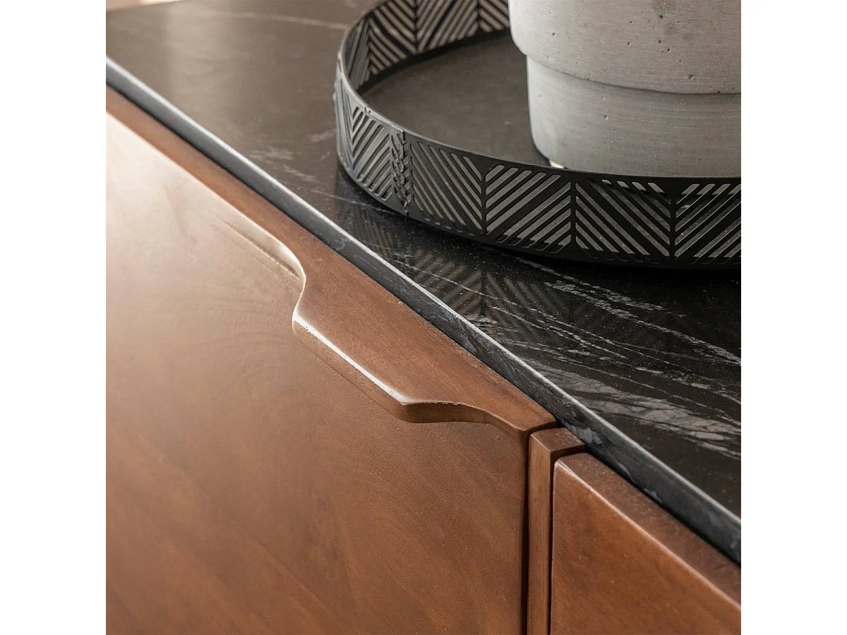 Buffet en marbre noir et bois de manguier Roch