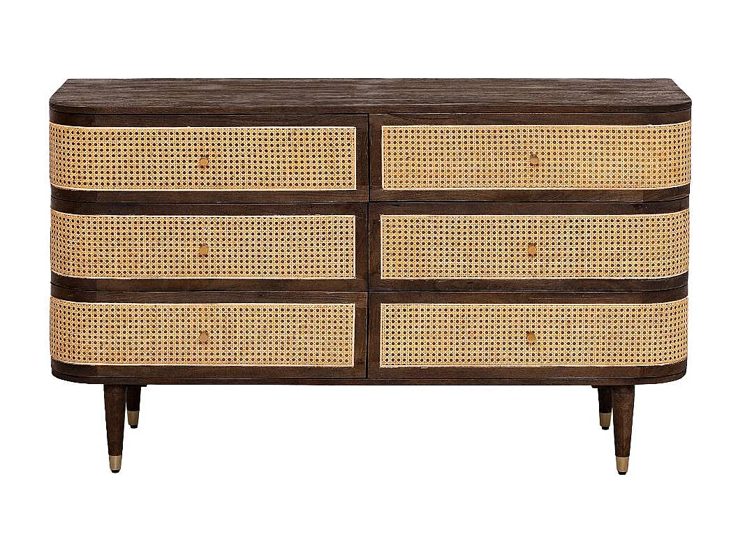 Cómoda 6 cajones en madera de mango y rejilla Soren