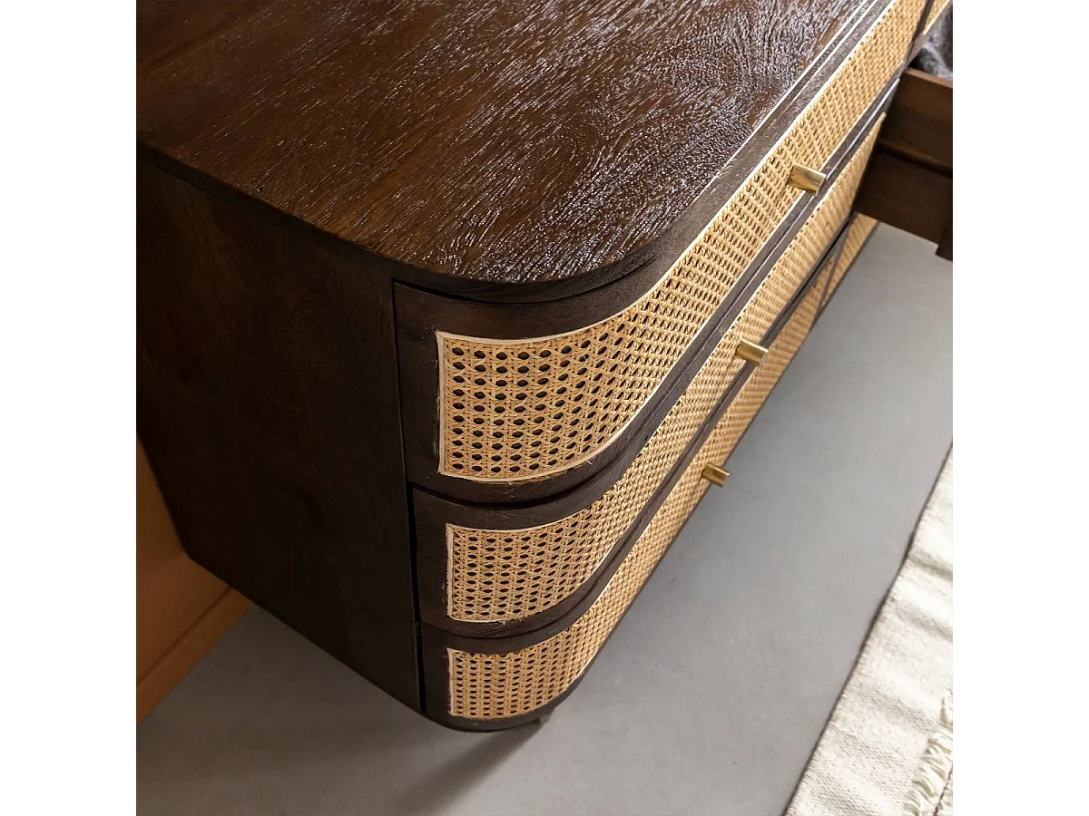 Commode 6 tiroirs en bois de manguier et cannage Soren
