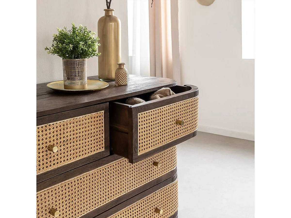 Commode 4 tiroirs en bois de manguier et cannage Soren