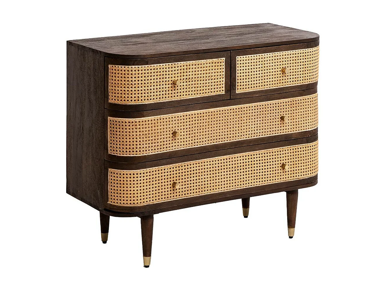 Commode 4 tiroirs en bois de manguier et cannage Soren