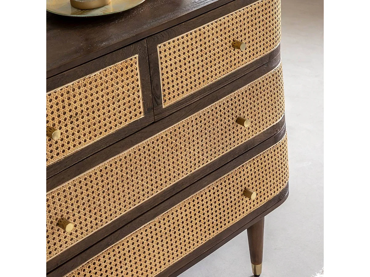Commode 4 tiroirs en bois de manguier et cannage Soren