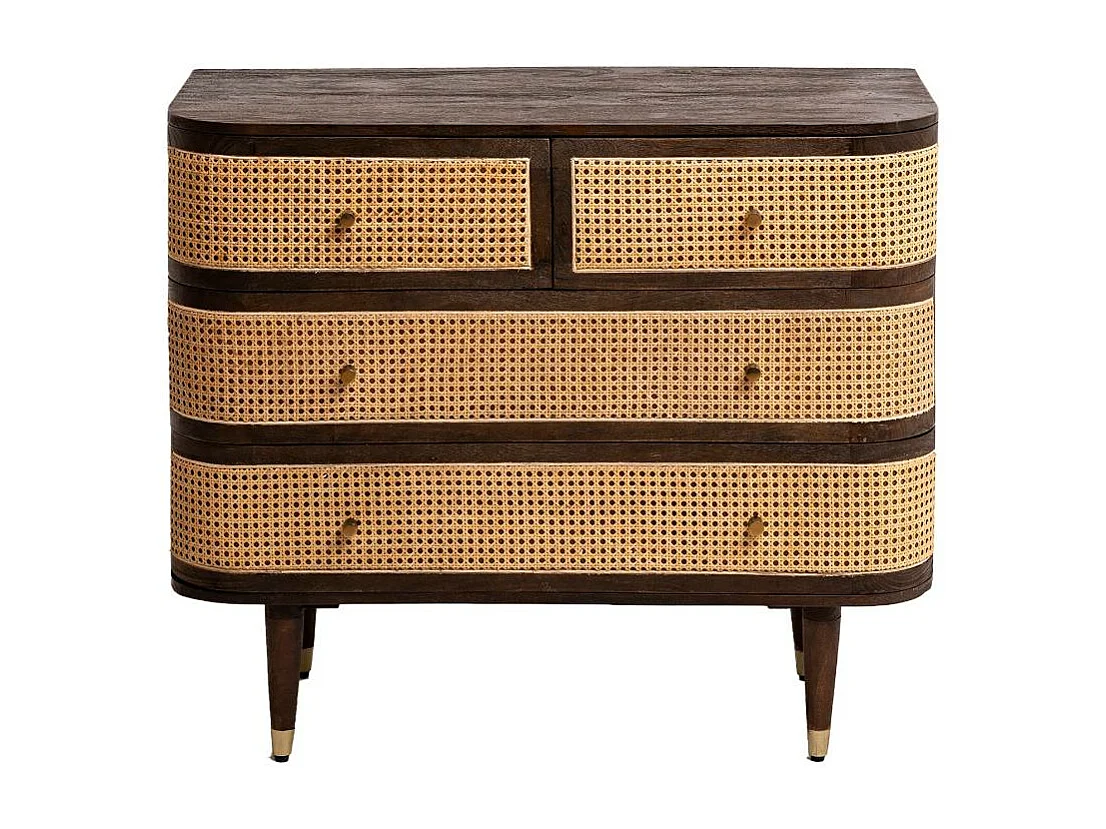 Commode 4 tiroirs en bois de manguier et cannage Soren