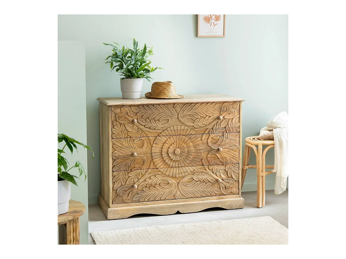 Cómoda tallada en madera de mango Adonie