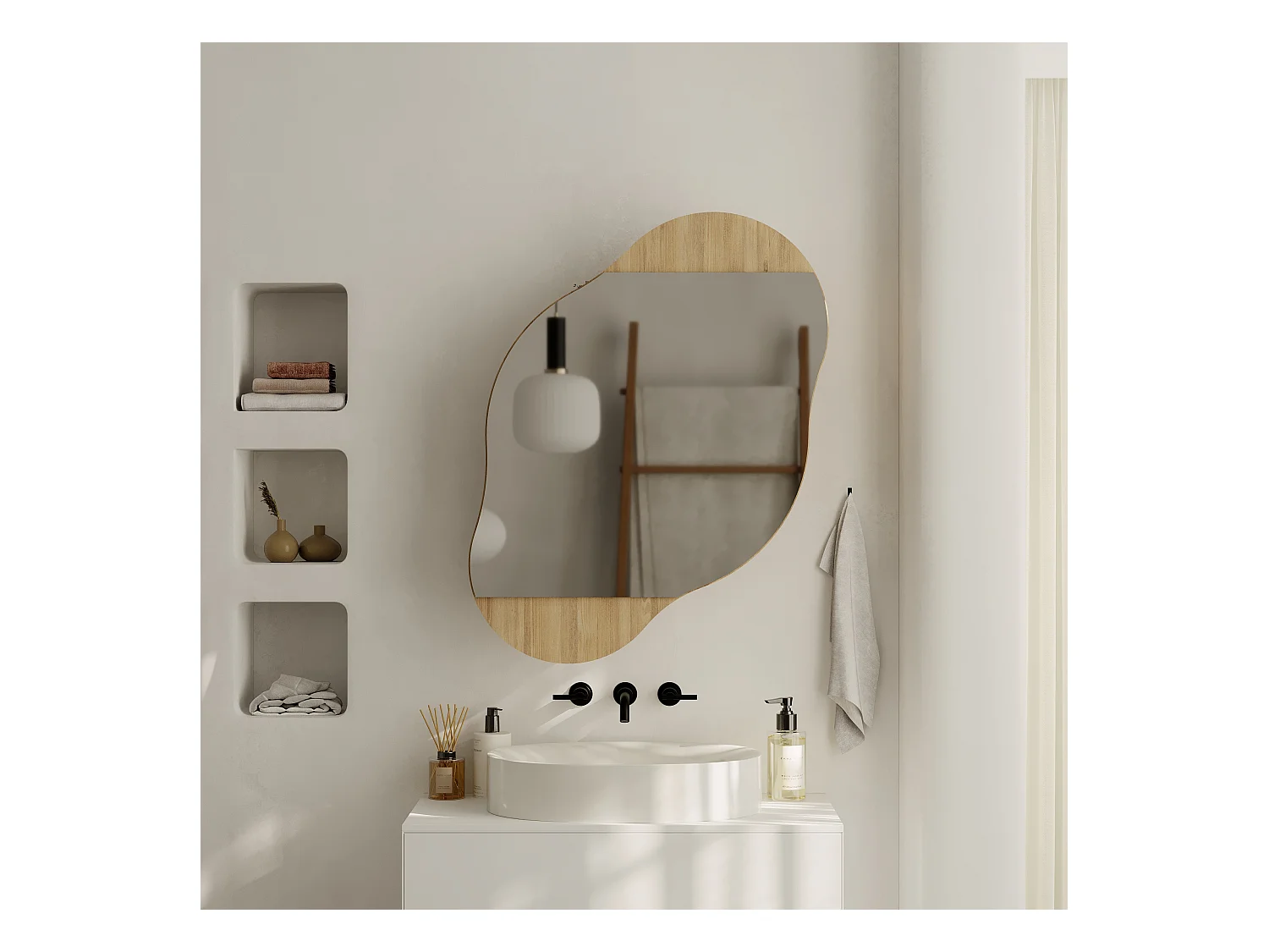 Decortie Chêne 13x60x75cm Armoire de Salle de Bain Miroir avec Porte et Rangement Panneau de Particules Moderne Mural Cloud