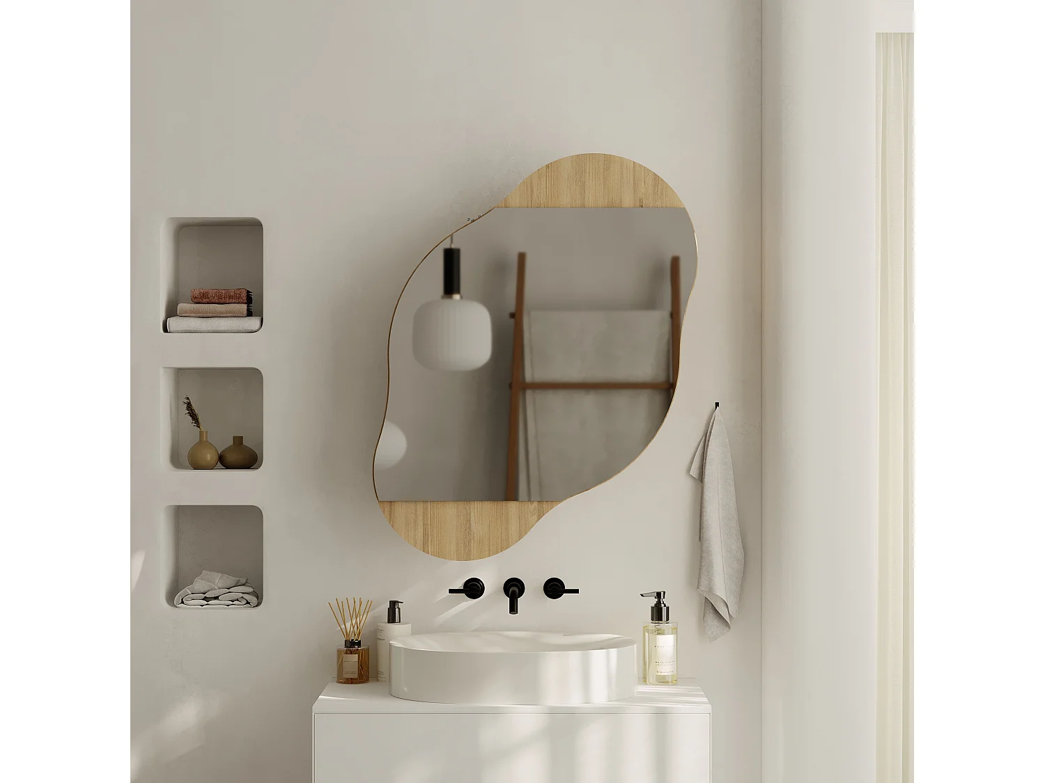 Decortie Eiken 13x60x75cm Gespiegeld Badkamerkastje met Deur en Opbergruimte Spaanplaat Modern Wandopslag Cloud