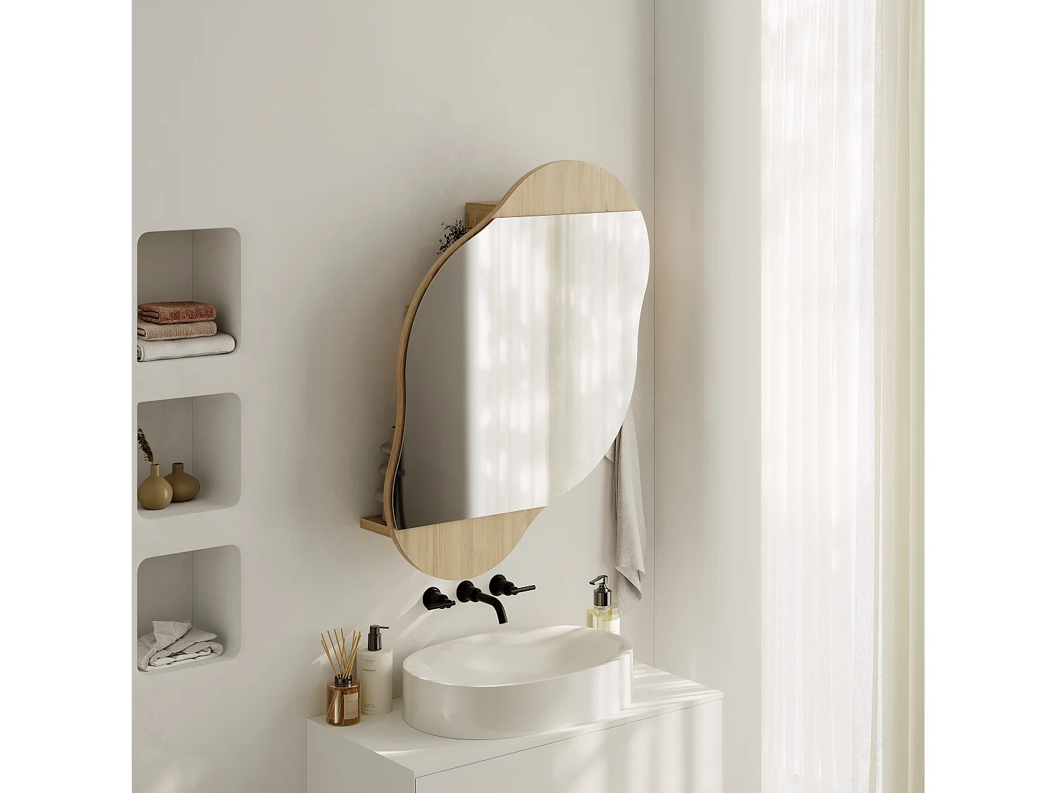 Decortie Eiken 13x60x75cm Gespiegeld Badkamerkastje met Deur en Opbergruimte Spaanplaat Modern Wandopslag Cloud