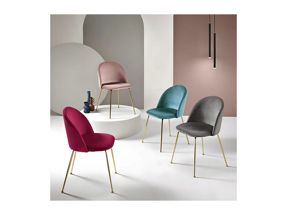 Set di 4 sedie da pranzo grigie "Dama" in velluto con struttura in metallo verniciato cm 52x50 81h