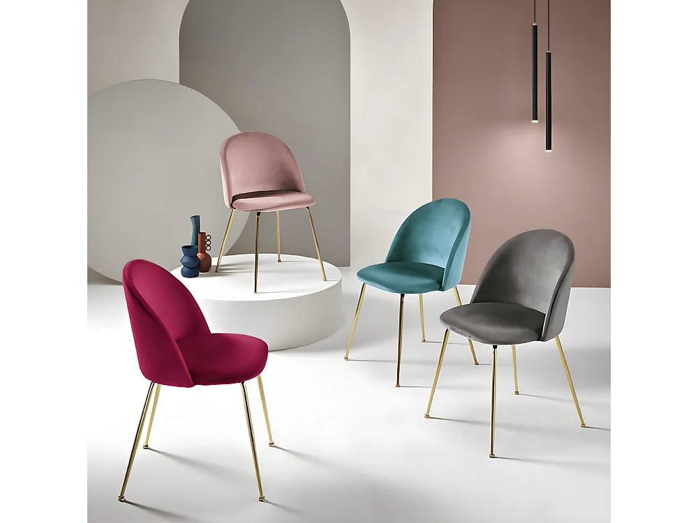 Set di 4 sedie da pranzo grigie "Dama" in velluto con struttura in metallo verniciato cm 52x50 81h