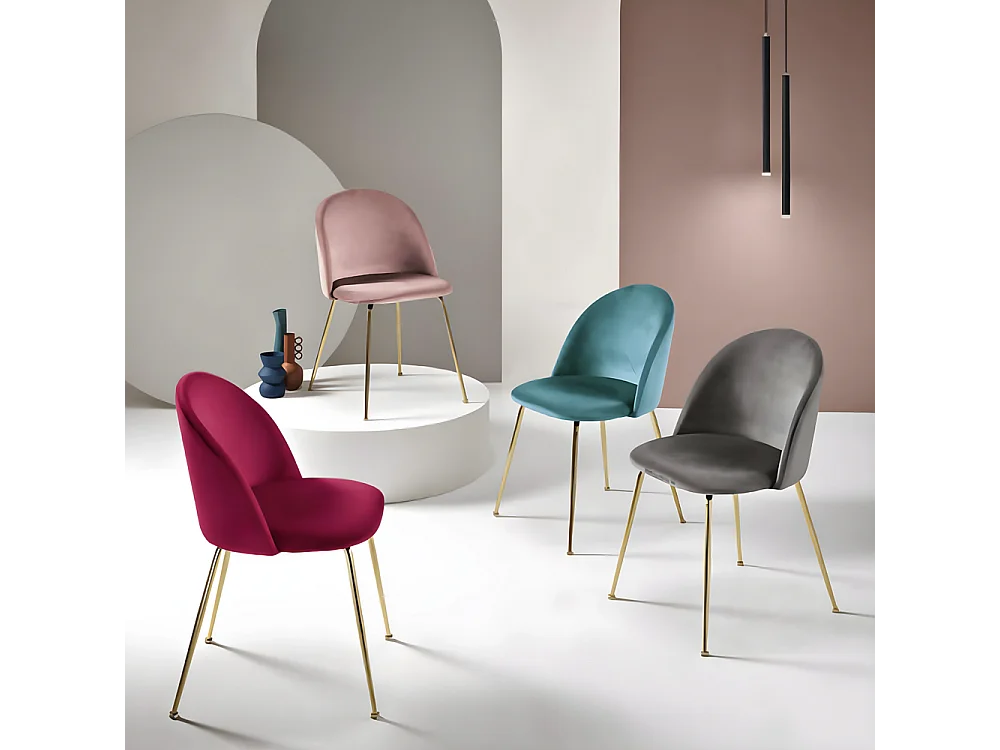 Set di 4 sedie da pranzo grigie "Dama" in velluto con struttura in metallo verniciato cm 52x50 81h