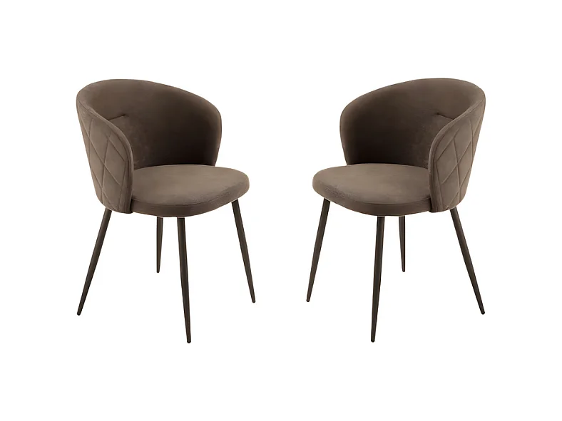 Lot de 2 chaises de salle à manger "Claris" en tissu marron rembourré cm 56x55 78h