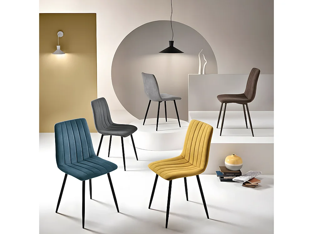 Conjunto de 4 cadeiras de jantar modernas em tecido azul "Palmer" almofadado cm 45x54 88h