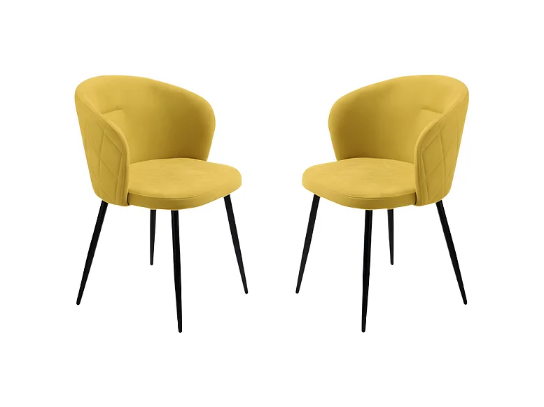 Lot de 2 chaises de salle à manger "Claris" en tissu jaune rembourré cm 56x55 78h