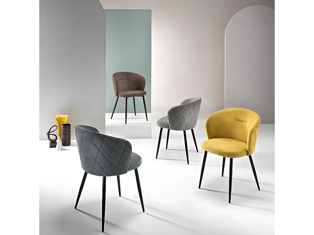 Conjunto de 2 cadeiras de jantar "Claris" em tecido acolchoado amarelo cm 56x55 78h