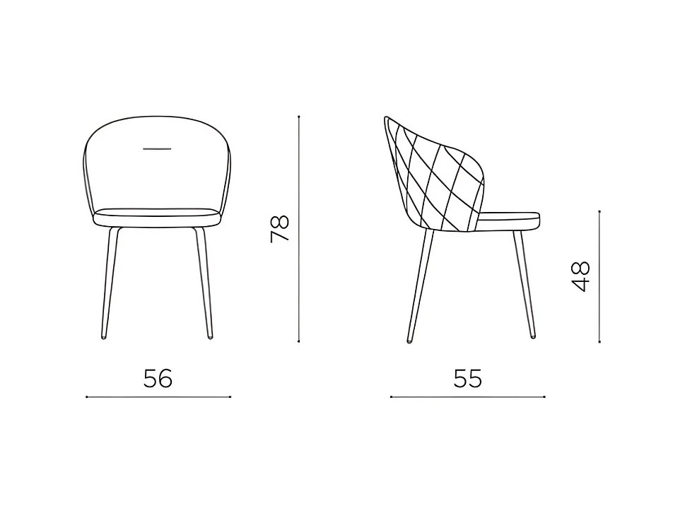 Juego de 2 sillas de comedor "Claris" en tejido antracita acolchado cm 56x55 78h