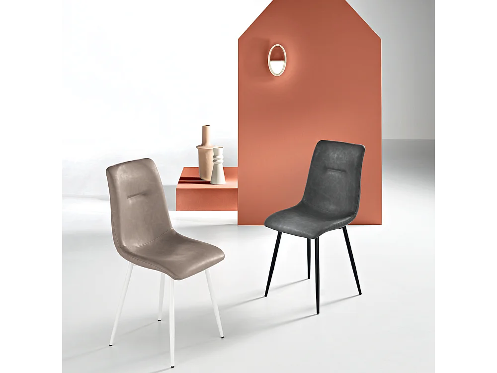 Conjunto de 2 cadeiras estofadas "Zaren" em eco-pele cinza pomba com estrutura branca cm 45x59 90h