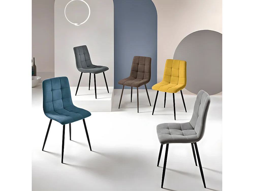 Juego de 4 sillas de comedor modernas amarillas en tejido "Milly" con asiento acolchado cm 45x53 88h