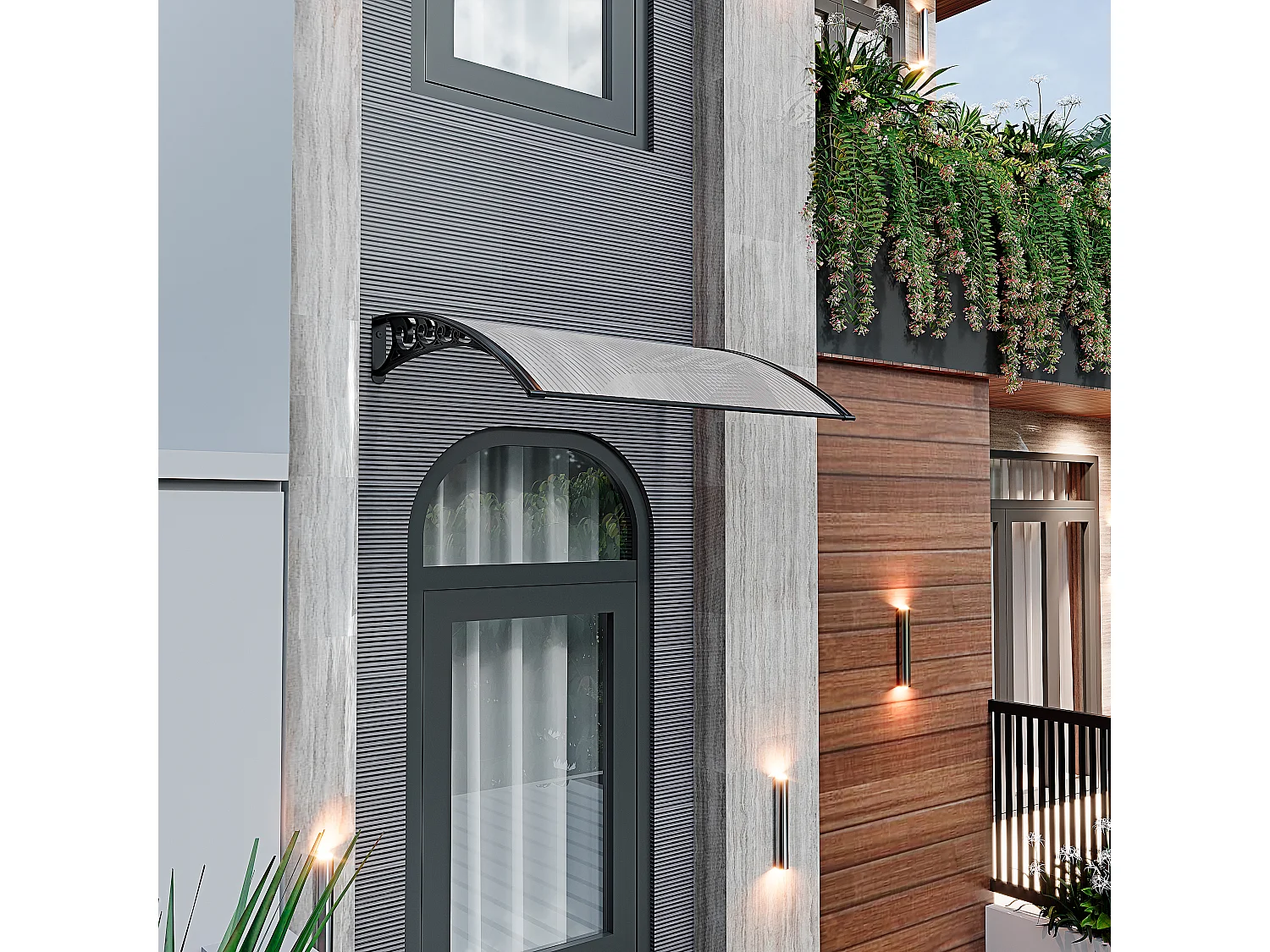 Pensilina Per Copertura In Policarbonato Alveolare Tettoia Modulabile Per Esterno Per Porte Balcone Finestre Elegante E Resistente, Trasparente (100 x 150 Cm)