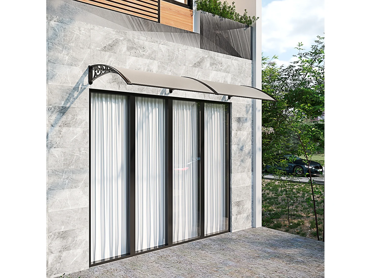 Pensilina Per Copertura In Policarbonato Alveolare Tettoia Modulabile Per Esterno Per Porte Balcone Finestre Elegante E Resistente, Trasparente (100 x 240 cm)