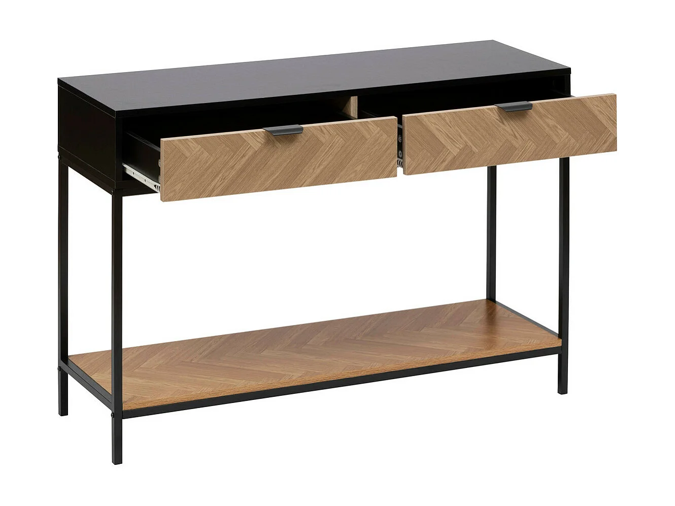 Console 2 Tiroirs "Chevrons" 110cm Naturel & Noir