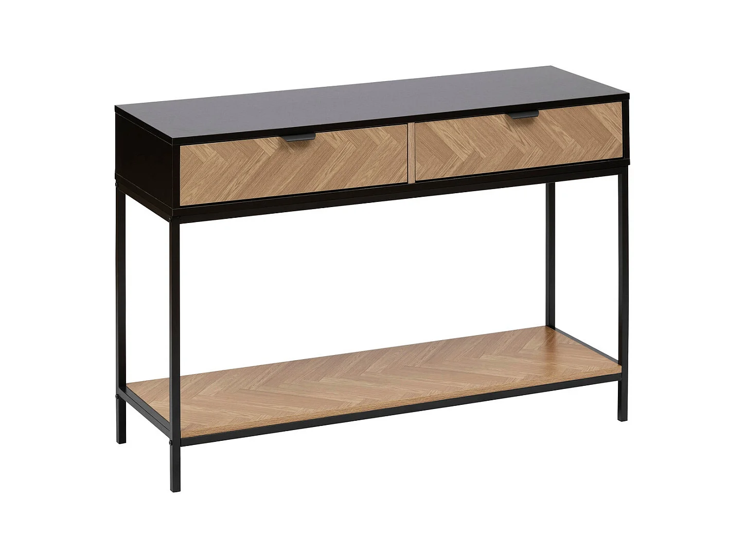Console 2 Tiroirs "Chevrons" 110cm Naturel & Noir