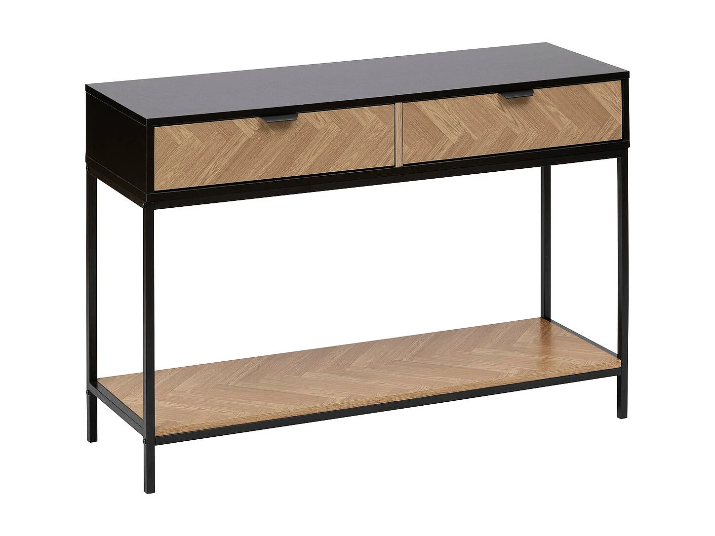 Console 2 Tiroirs "Chevrons" 110cm Naturel & Noir