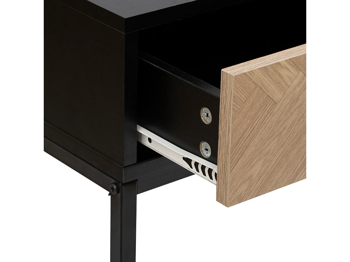 Console 2 Tiroirs "Chevrons" 110cm Naturel & Noir