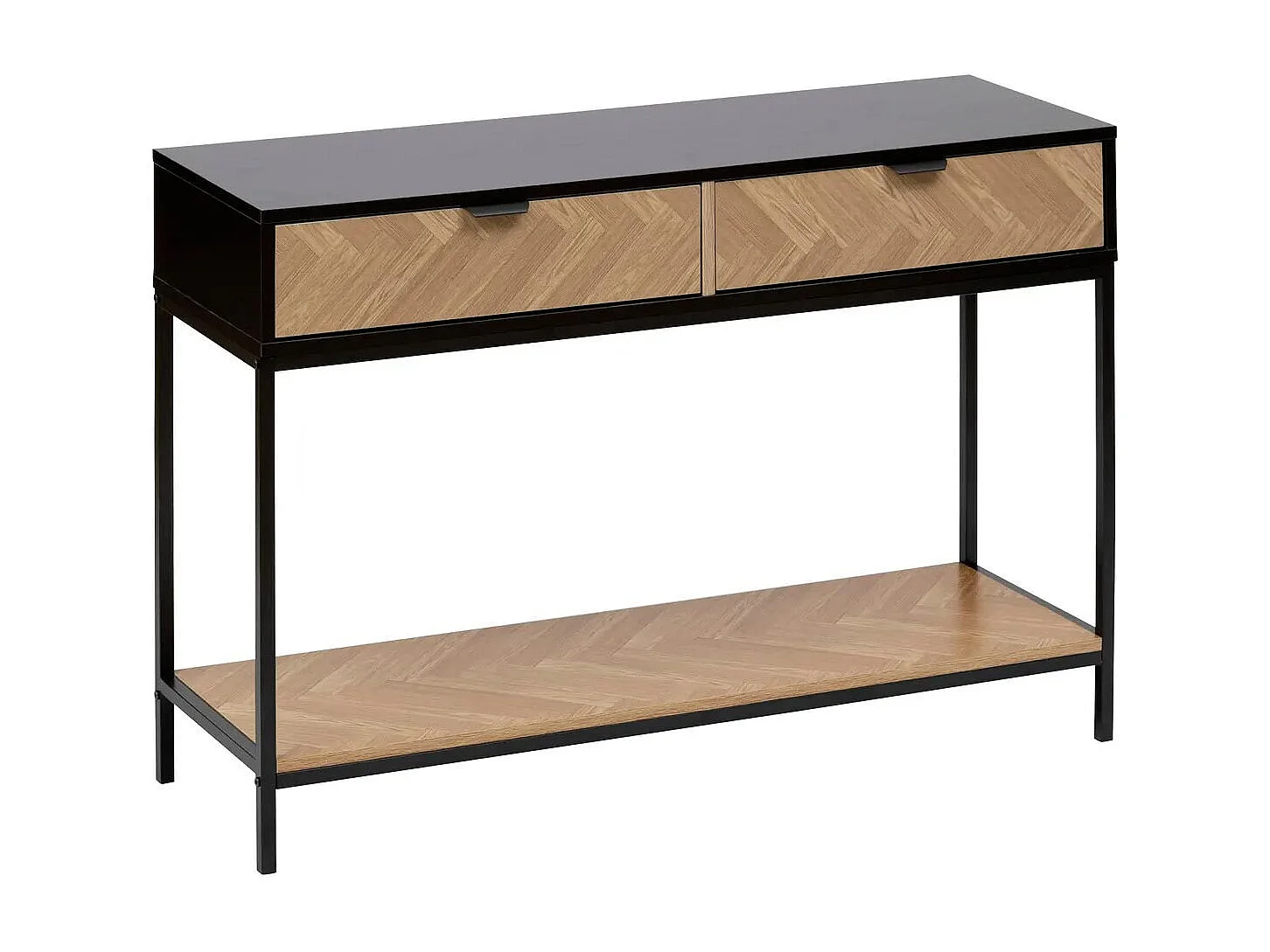 Console 2 Tiroirs "Chevrons" 110cm Naturel & Noir