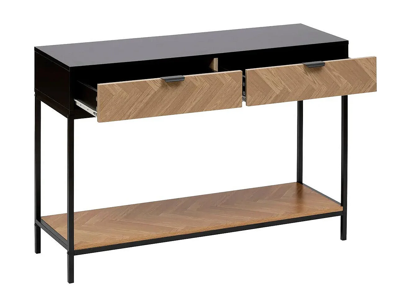 Console 2 Tiroirs "Chevrons" 110cm Naturel & Noir