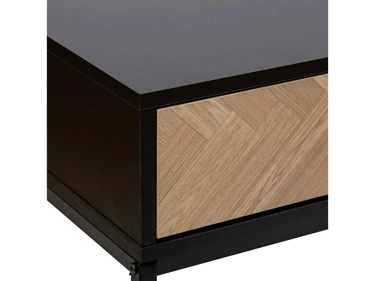 Console 2 Tiroirs "Chevrons" 110cm Naturel & Noir