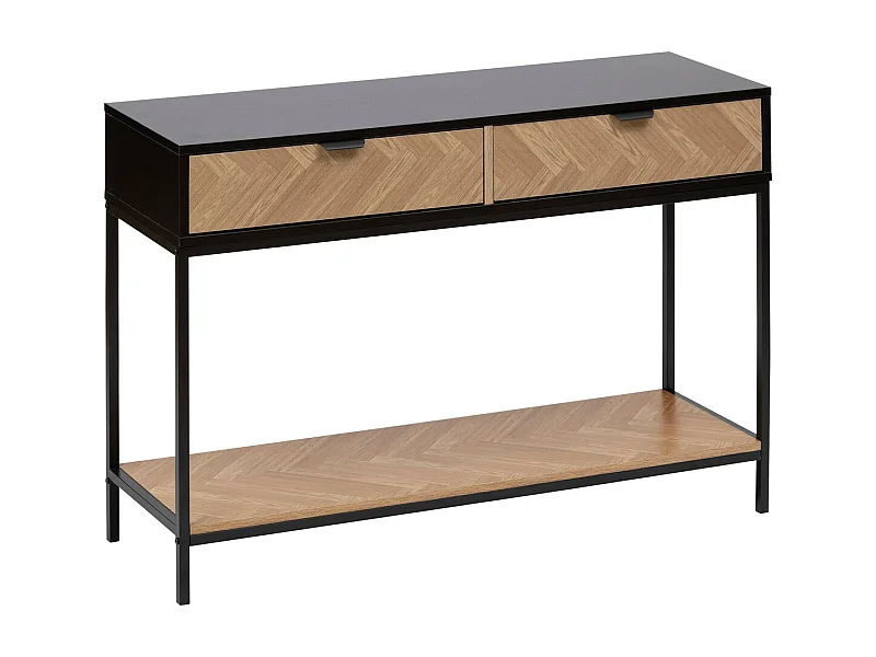 Console 2 Tiroirs "Chevrons" 110cm Naturel & Noir