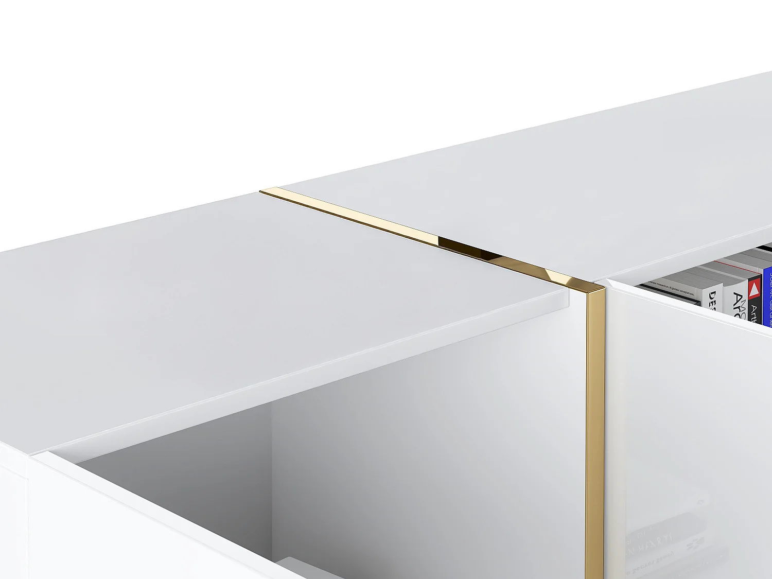 Buffet med 4 dører - 200 cm - Høyglans hvit og gull - MARZIALO