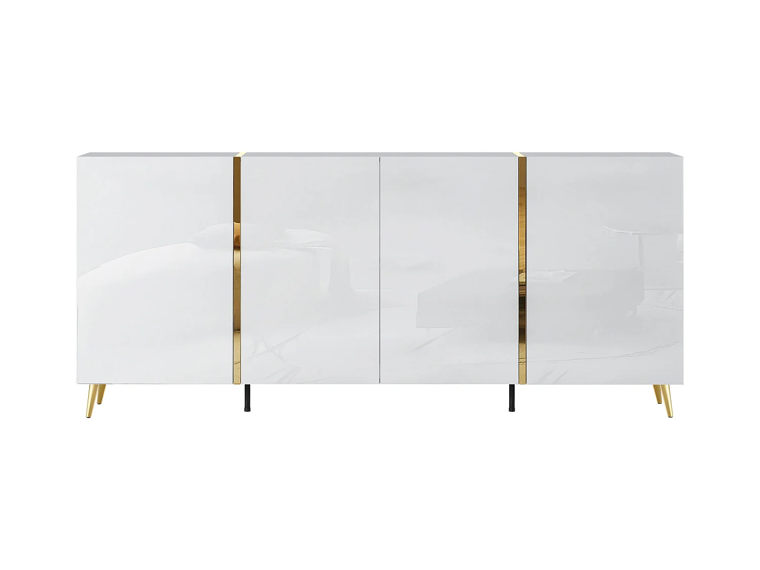 Aparador con 4 puertas - 200 cm - Blanco brillante y Dorado - MARZIALO