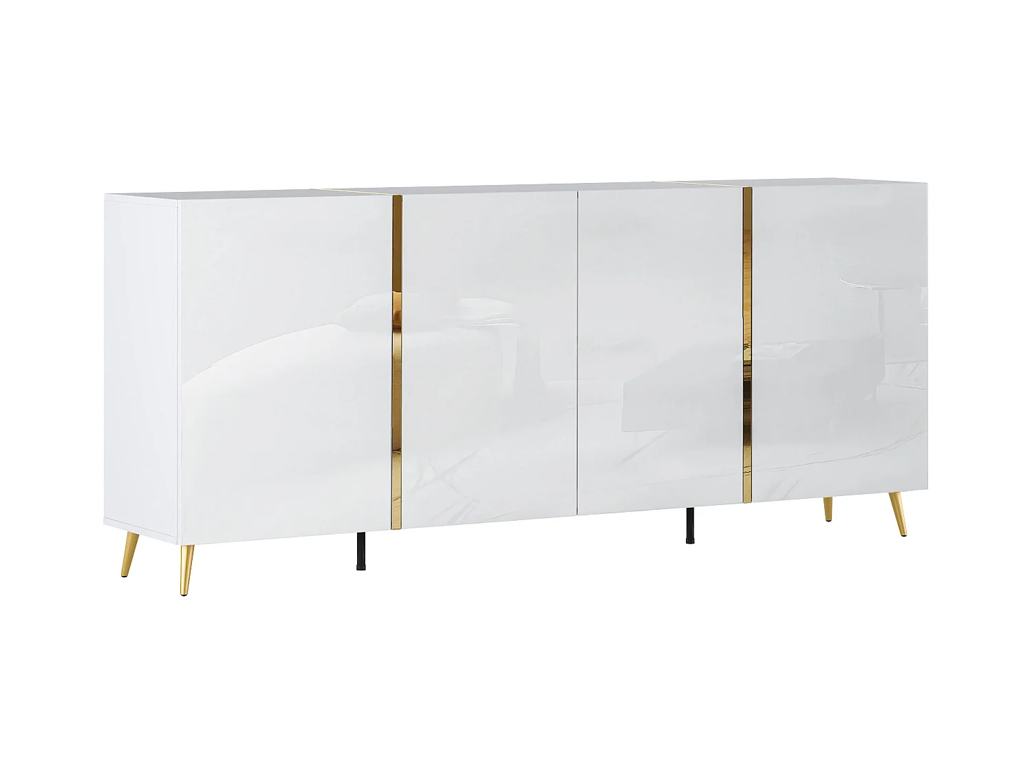 Aparador con 4 puertas - 200 cm - Blanco brillante y Dorado - MARZIALO