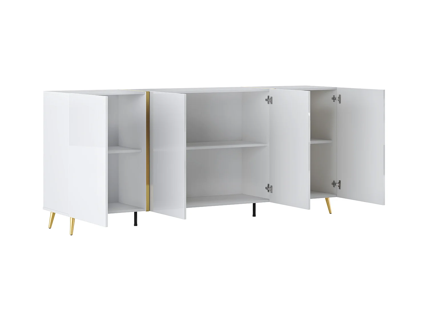 Aparador con 4 puertas - 200 cm - Blanco brillante y Dorado - MARZIALO
