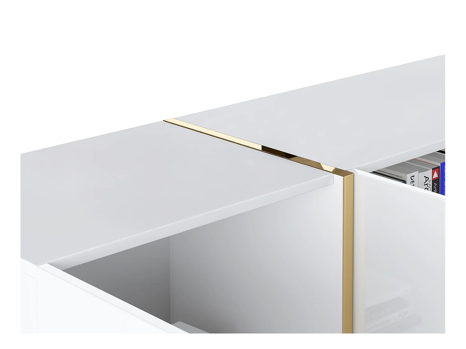 Aparador con 4 puertas - 200 cm - Blanco brillante y Dorado - MARZIALO
