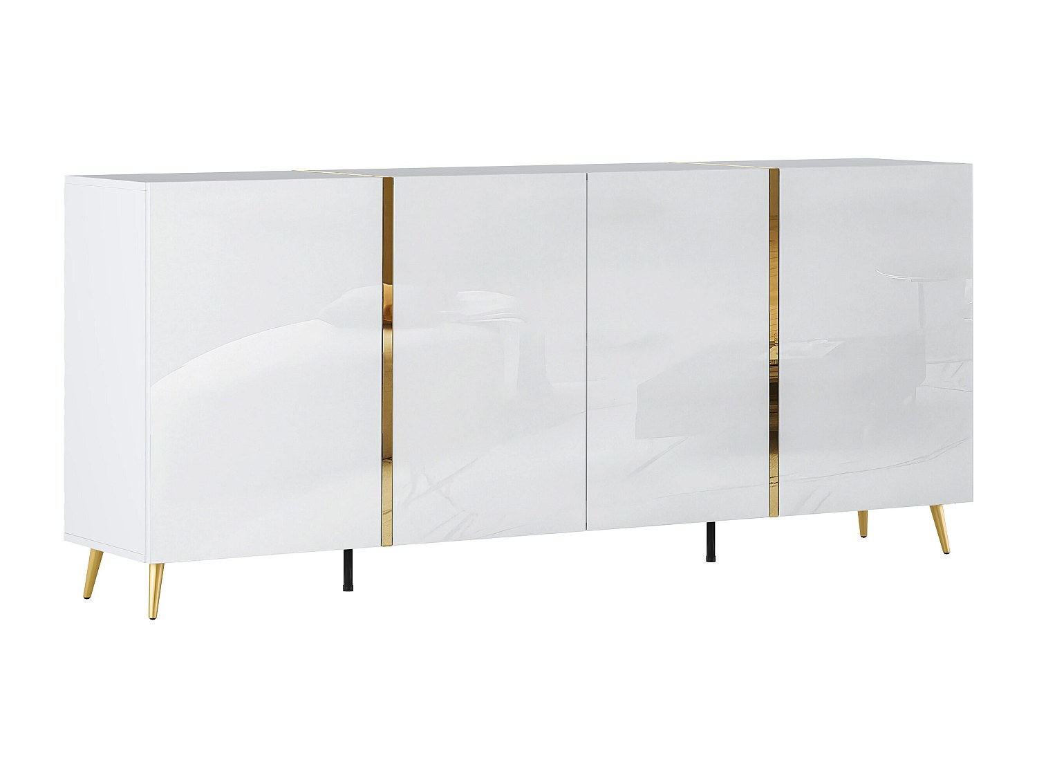 Sideboard mit 4 Türen - 200 cm - Hochglanz Weiß & Gold - MARZIALO günstig online kaufen