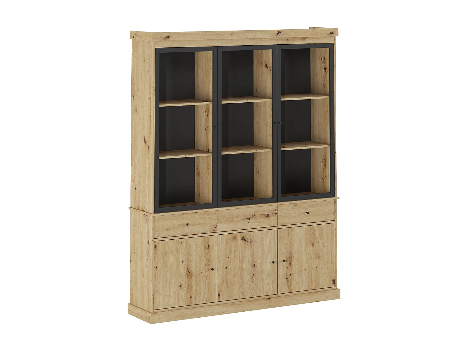 Vitrine avec rangements et LEDs - Naturel et noir - MARSORIA