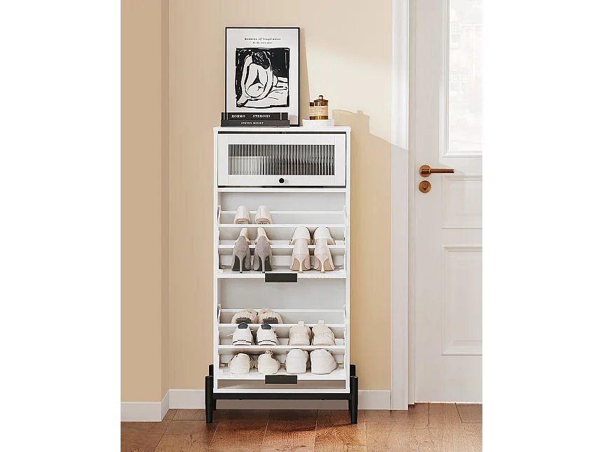 SoBuy Meuble à Chaussures avec 2 Abattants et Porte en Verre, Blanc pour Entrée/Couloir/Salon FSB95-W