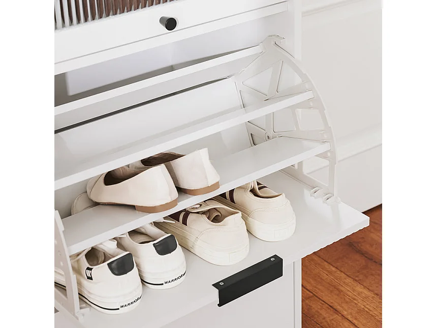 SoBuy Meuble à Chaussures avec 2 Abattants et Porte en Verre, Blanc pour Entrée/Couloir/Salon FSB95-W