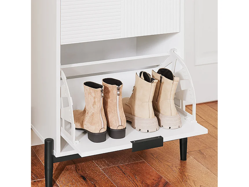 SoBuy Meuble à Chaussures avec 2 Abattants et Porte en Verre, Blanc pour Entrée/Couloir/Salon FSB95-W