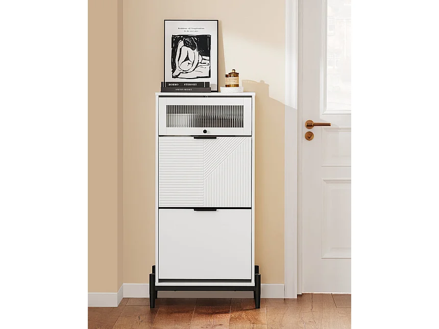 SoBuy Meuble à Chaussures avec 2 Abattants et Porte en Verre, Blanc pour Entrée/Couloir/Salon FSB95-W