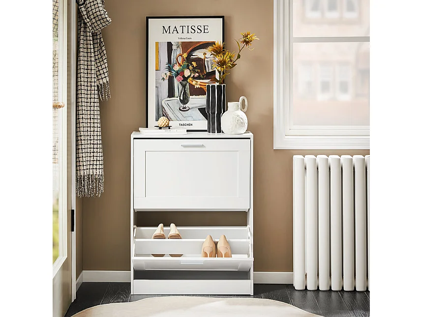 SoBuy Scarpiera ribaltabile Scarpiera a 2 ribalte Portascarpe salvaspazio Slim, 60x25x80cm, Bianco, FSR137-W