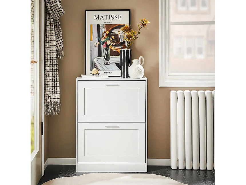 SoBuy Scarpiera ribaltabile Scarpiera a 2 ribalte Portascarpe salvaspazio Slim, 60x25x80cm, Bianco, FSR137-W