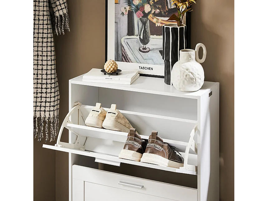 SoBuy Scarpiera ribaltabile Scarpiera a 2 ribalte Portascarpe salvaspazio Slim, 60x25x80cm, Bianco, FSR137-W